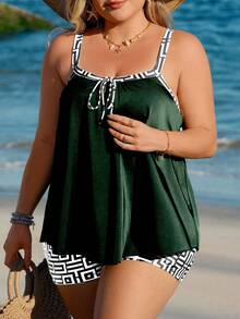 Swim Lushoire Plus Size Vacation Beach Tankini Set - Multicolor - View 4