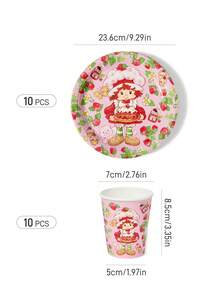 Strawberry Shortcake X SHEIN Vaso de papel desechable, Plato de papel, 10 piezas cada uno - Multicolor - Ver 3