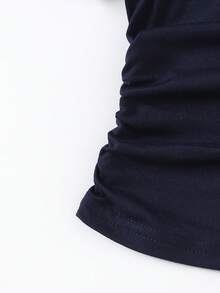 Casuvi Kids 女童日韓風簡約通勤韓系拼接格紋 Polo T恤與格紋泡泡裙套裝 - 藍色 - 查看 8