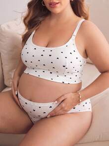 Moonlight&Mama Sweet Heart Print Plus Size Nursing Tank Top Bra With Convenient Nursing Buckle Design For Pregnant And Breastfeeding Women - White - View 3