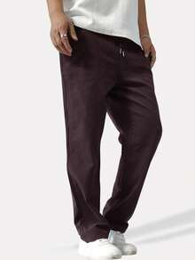Manfinity Homme Pantalones rectos holgados para hombre con cintura de cordón y color liso - Morado - Ver 3