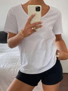 Livesso Women Summer Casual Basic Slightly Loose T-Shirt, Teacher - White - View 8