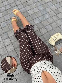 GalTyme 大尺碼女款圓點休閒百搭日常出遊緊身內搭褲 - 棕色 - 查看 1