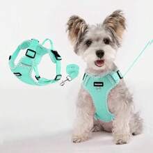(2件組) 小型犬胸背帶附牽繩組，格子拼接裝飾，可調節反光柔軟網布透氣寵物胸帶，方便散步使用 - 彩色 - 查看 12