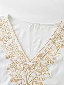 Balvessa 刺繡紅色無袖V領花卉女款休閒襯衫 - 白色 - 查看 7