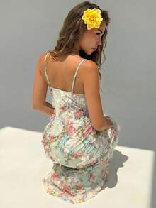 Aloruh Women's Spring/Summer Solid Light Green New Style Vacation Elegant Date 3D Embroidered Ruffle Collar Fitted Bodycon Mermaid Dress - Green - View 4