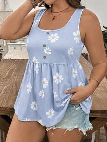EMERY ROSE Women's Plus Size Floral Camisole Tank Top Suitable For Summer - Mauve Purple - View 7