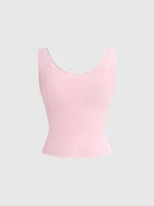ROMWE Spring Summer Autumn Y2K Romantic Cute Sexy V-Neck Off-Shoulder Women's T-Shirt Top Tank Top Going Out Soft Pink - Pink - View 4