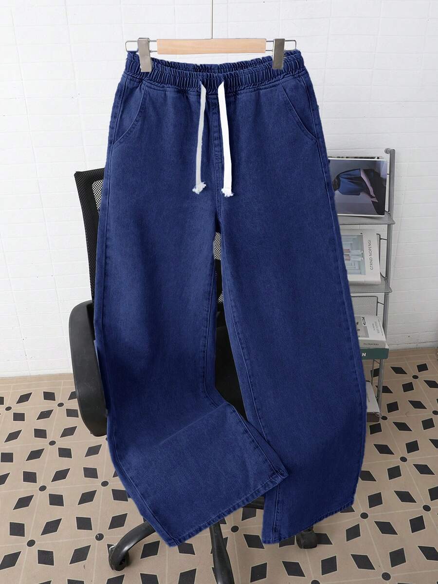 SHEIN Teen Boy Casual Washed Wide Leg Jeans - Dark Wash - View 1