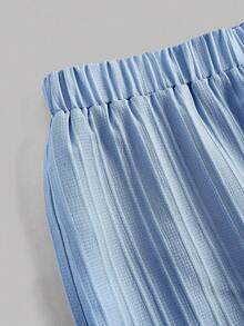 SHEIN Girlism Ensemble 2 pièces Top et Pantalon à manches longues avec patchwork de couleur unie pour adolescentes, adapté au printemps et à l'automne, décontracté et élégant, hiver, automne - Bleu ciel - Voir 5
