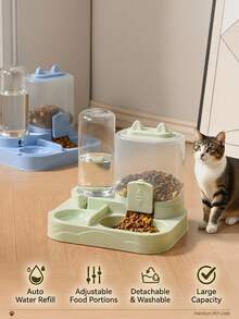 PETSIN 1 ensemble bol à eau et à nourriture pour chat, séparation du sec et du mouillé, matériau en plastique durable, station d'alimentation et d'abreuvement pour animaux de compagnie, facile à nettoyer, convient à divers animaux de compagnie pour se réhydrater et avoir une alimentation saine. - Réservoir d'eau 400ML-baril de grain 700ML - Voir 4
