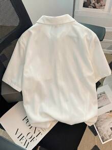 SHEIN Clasi 女款前綁帶短袖單排扣休閒襯衫 開學季日常穿搭 黑白配色 夏季 - 白色 - 查看 2