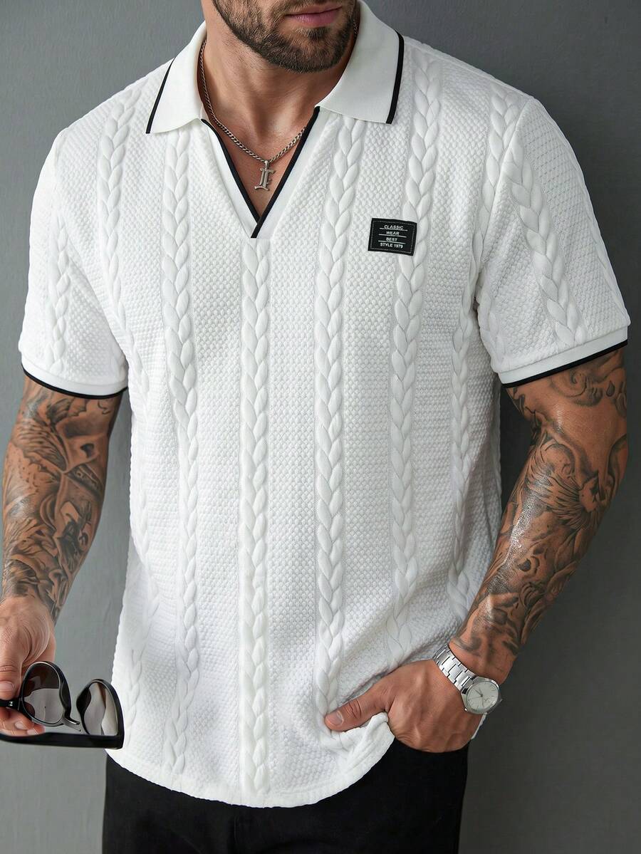 Manfinity CasualCool 男士夏季休閒 Polo 衫，領口、門襟與袖口對比色設計，舒適柔軟易穿著 - 彩色 - 查看 1