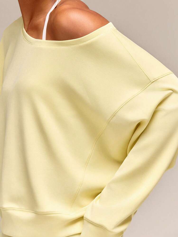 GLOWMODE Modal Soft Oversized Off-Shoulder Sweatshirt Daily Casual  Spring Summer - French Vanilla - View 4