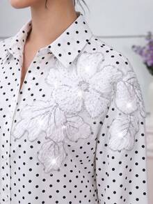 Modelyn 女款3D花卉圖案圓點休閒百搭日常出遊襯衫 - 彩色 - 查看 3