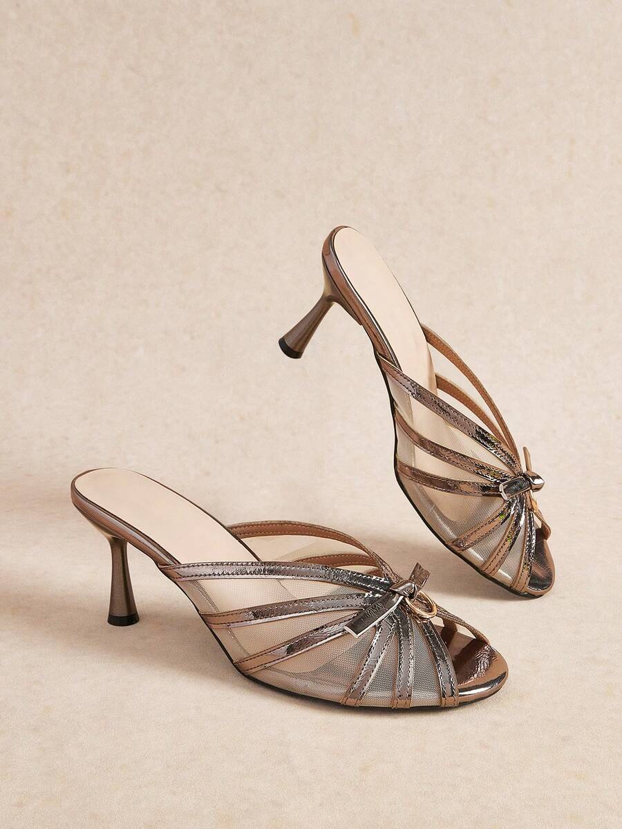 Rosivie Women's Fashionable Elegant Party Gold Heeled Sandals Summer Shoes - Grey - View 1