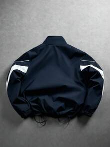 Manfinity EMRG Men's Stand Collar Colorblock Zipper Jacket Windbreaker Racing Jacket Y2K Jacket - Blue - View 2