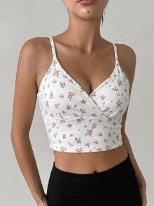DAZY Women's Floral Print Casual Daily Sports Spaghetti Strap Bra - White - View 4