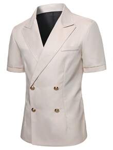 Manfinity Mode Blazer de manga corta minimalista de moda de unicolor para hombre, ceremonia - Albaricoque - Ver 4