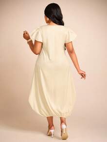 Brilight Women's Elegant Printed Loose-Fit Dress For Spring & Summer - Featuring An Elasticized Hem Detail. Perfect For Graduation Ceremonies, Back-To-School Season, Dates, Daily Wear, Vacations, Parties, Wedding Season, And Other Occasions. A Stylish Summer Dress. - Apricot - View 2