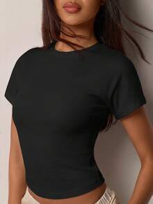 COSMINA Women's V-Neck Short Sleeve Solid Color Casual T-Shirt - Black - View 5