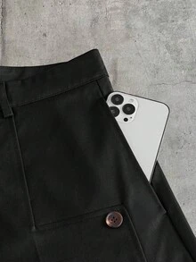 SIGLOCORE Pantalones cortos casuales versátiles con bolsillo de unicolor para hombres - Negro - Ver 9