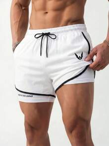 Ironwick Men's Summer Drawstring Waist Contrast Piping 2 In 1 Active Shorts - White - View 6