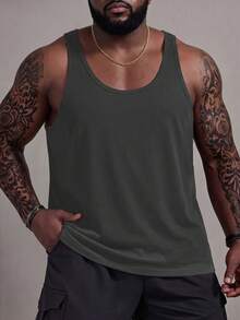 Manfinity Homme Plus Size Men's Solid Color Crew Neck Sleeveless Casual Tank Top - Dark Grey - View 2