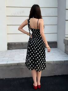 K-Vae Women's French Vintage Black And White Polka Dot Sexy Camisole Summer Chiffon Skirt Set, 2 Pieces Club Night - Multicolor - View 2