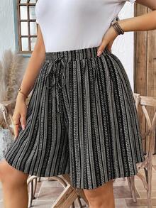 Comfylo Pantalones cortos casuales a rayas para vacaciones de talla grande - Multicolor - Ver 1