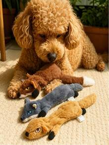 1pc Funny Simulated Animal No Stuffing Dog Toy With Squeakers Durable Stuffingless Plush Squeaky Dog Crinkle Squeak Pet Chew Toys For Small Medium Large Dog Pets Supplies - Multicolor - View 5