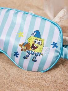 SpongeBob SquarePants | SHEIN 1個可愛條紋緞面印花眼罩，附贈收納袋，有效遮光，適合睡眠時使用，材質柔軟，不傷皮膚 - 藍色 - 查看 5
