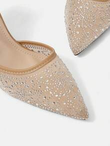 CUCCOO HITCHD 2026 Neue Damen verstellbare Schnalle modische und elegante High-Heels, 9cm spitze Stiletto Schuhe, Aprikose leeres Mesh gepresste Strass Glas dekorative Pyramiden Absatz sexy High-Heels, charmante After-Party Riemen Knöchelriemen Stiletto Mode Schuhe, Büro Damen Outdoor Kleidung, geeignet für Hochzeiten, Abendessen, Partys, Frühlingsferien Ostern Aprikosen - Aprikose 1 - Übersicht 5