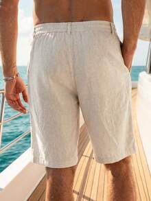 VENTUSAIL Pantalones cortos casuales de textura plisada para hombres maduros, adecuados para uso diario, viajes, playa y vacaciones. Estos pantalones cortos son un artículo imprescindible para los viajes de vacaciones y un gran regalo para novios o esposos. - Beis - Ver 2