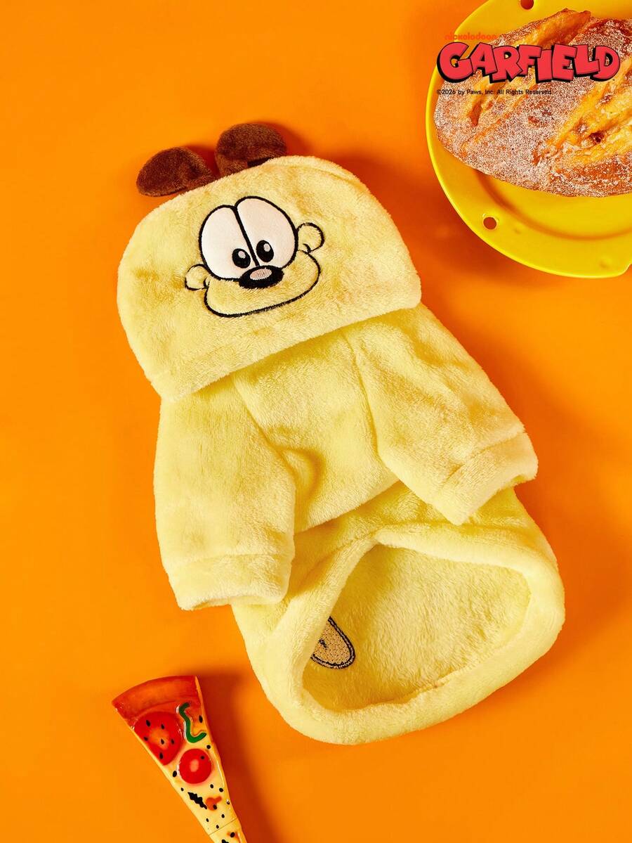 GARFIELD | PETSIN 一件猫狗通用服装,可爱黄色卡通毛绒角色扮演服,适合小型犬,保暖连帽卫衣,舒适款式 - 黃色 - 查看 1