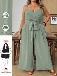 SHEIN CURVE+ Plus Size Casual Vacation Cross Strap Ruched Strapless Loose Jumpsuit - Green - View 1