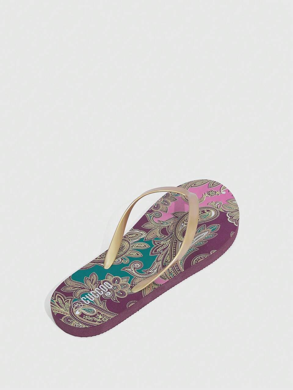 Woman Shoes Retro Paisley Pattern Toe Post Flip-Flops, Fashion Outdoor PVC Brown Flip Flops For Summer Vacation Beach Shoes