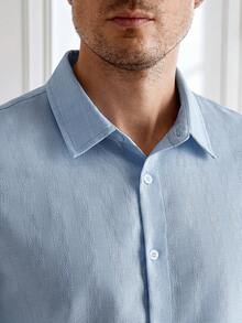 Core Aspect Men's Light Blue Geometric Jacquard Short Sleeve Shirt, Suitable For Office & Commute, Spring/Summer, Formal - Baby Blue - View 8
