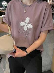 DAZY Women's Loose Casual Printed T-Shirt, Suitable For Beach Vacation Floral - Purple - View 10