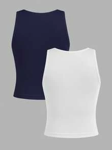 SHEIN Girlism Dozemod 青少年女孩簡約圓領純色休閒背心內衣2件組 - 彩色 - 查看 2