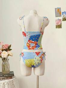 SHEIN MOD 女款度假海灘碎花泳衣套裝 - 彩色 - 查看 2