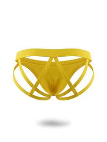 SHEIN DrisQ Men's Solid Color Sexy Back Hollow Out Fashion Underwear - Yellow - View 5