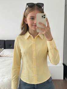 Tween Girls Tween Girl Yellow & White Striped Long Sleeve Blouse - Yellow - View 9