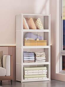 1pc Covered Dustproof Storage Cabinet, Wardrobe, Bookcase, Shelving Unit. Space-Saving, Sturdy & Stylish, Easy To Assemble & Disassemble, Portable. Suitable For Living Room, Bedroom, Entryway, Office, Home. Multi-Layer Storage. Holiday Gift, Present. Available In Black And White. Multi-Size Portable Covered Wardrobe Organizer Rack, Dustproof Clothing Organizer, Bedroom Multi-Layer Storage Rack - Multicolor - View 9