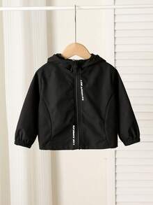 SHEIN 中性嬰兒男/女嬰兒男款薄款連帽外套 春/夏/秋/冬 防曬外套 連帽衛衣 嬰兒男童服飾 柔軟舒適 - 黑色 - 查看 4