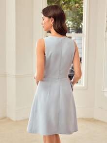 MOTF PREMIUM ASYMMETRICAL CUT FASHIONABLE WAIST-DEFINING SLIMMING COMMUTER VERSATILE ELEGANT A-LINE WOMEN'S DRESS - Baby Blue - View 3