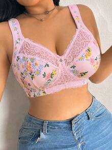 DesireSculpt Plus Size Lace Patchwork Non-Wired Bralette - Multicolor - View 5