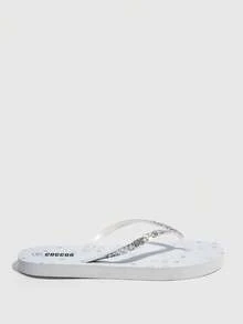 Grefit Chanclas planas con estampado de estrella para uso en casa, playa, Navidad, otoño, Año Nuevo, San Valentín - Blanco - Ver 3