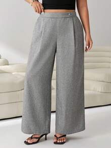 Solflare Red Casual Plus Size Women's Pocket Wide Leg Loose Pants Bussines Vacation Summer - Grey - View 3