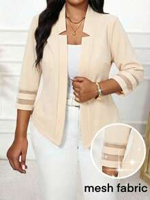 SHEIN Lady Blazer Wanita Ukuran Besar Modis, Elegan, Kasual, dengan Motif Jala dan Patchwork untuk Musim Gugur/Dingin - Aprikot - View 1